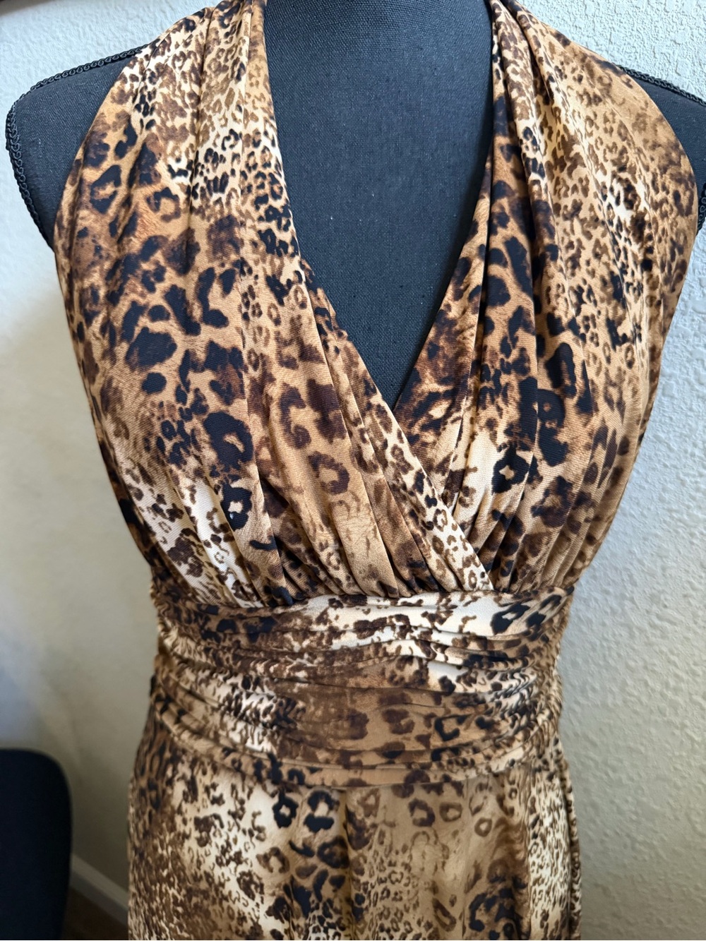 New Evan Picone Leopard Print Halter Midi Dress - Brown